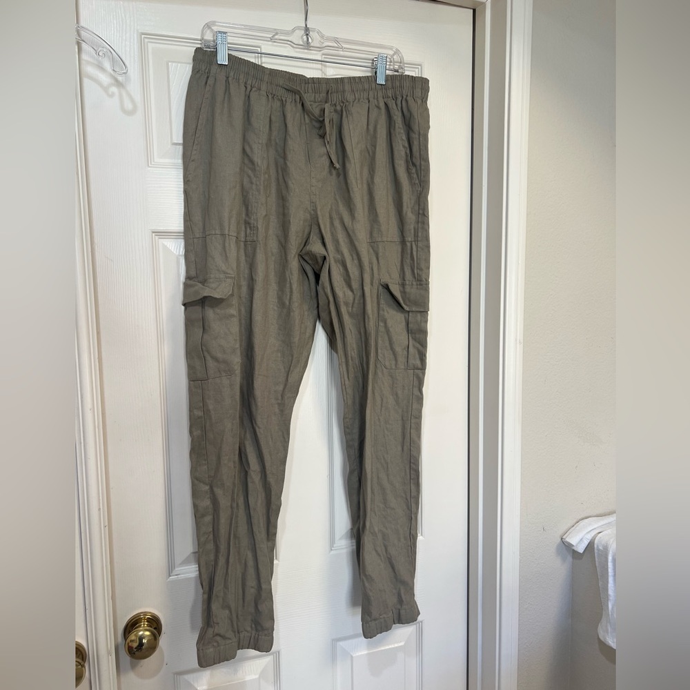 Lightweight Linen Blend‎ Lantern Twill Ankle Pants. Joggers . XL